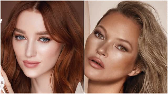 Charlotte Tilbury Beautiful Skin Foundation, on actress Phoebe Dynevor (right) and model Kate Moss (left)