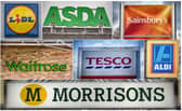 BRISTOL, ENGLAND - NOVEMBER 18:  In this composite image, the logos of the UK’s leading supermarkets (Left to right from top row) Lidl, Asda, Sainsbury’s (Middle row left to right) Waitrose, Tesco and Aldi and bottom row Morrisons (Photo by Matt Cardy/Getty Images)