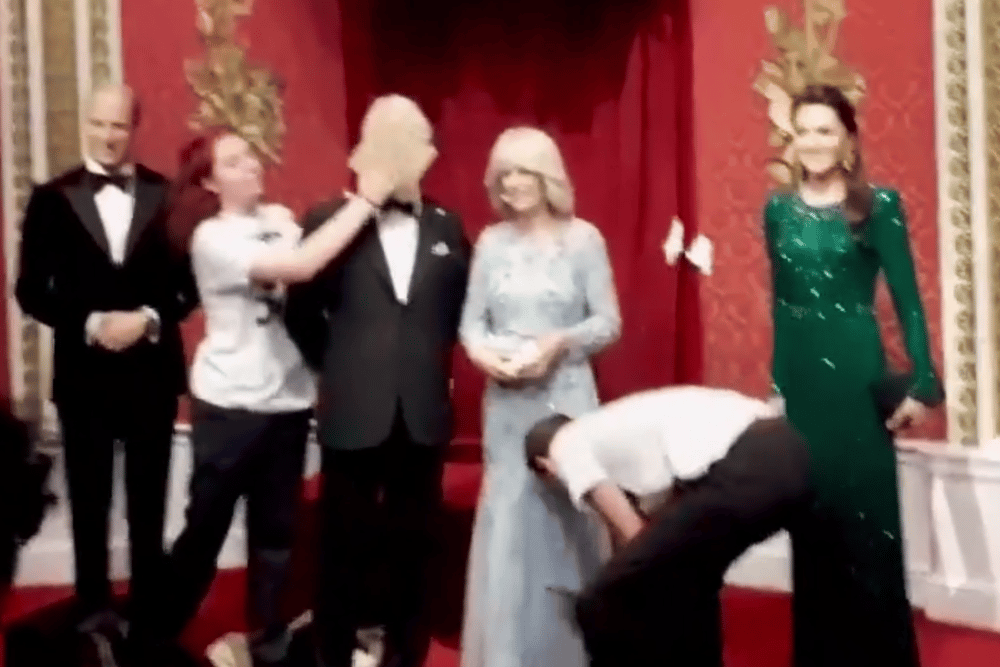 Protestors hit the waxwork of King Charles III