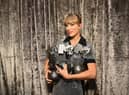 Taylor Swift is seen backstage with the Best Artist, Best Video, Best Pop and Best Longform Video Awards during the Best MTV Europe Music Awards 2022