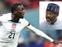USA player, Timothy Weah and inset, former AC Milan and Chelsea striker and President of Liberia, George Weah. (Photos: Getty Images)