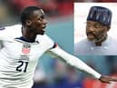 USA player, Timothy Weah and inset, former AC Milan and Chelsea striker and President of Liberia, George Weah. (Photos: Getty Images)