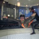 Richard Gullick tries out indoor skydiving at the Bear Grylls Adventure, Birmingham.