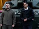 Prime Minister Rishi Sunak and Ukrainian President Volodymyr Zelensky visit a a military facility