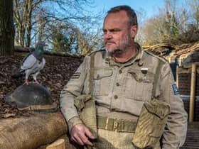 Comedian and historian Al Murray with a pigeon (Photo: SEGA) 