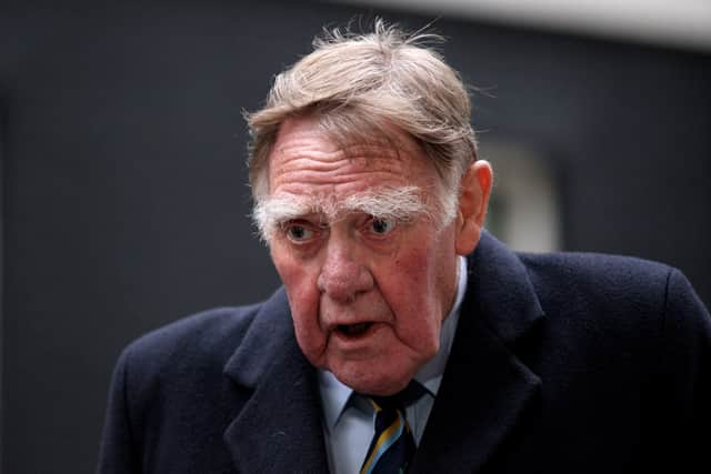 Sir Bernard Ingham arrives in Downing Street to attend a party to celebrate the 85th birthday of Baroness Thatcher on October 14, 2010  (Photo by Oli Scarff/Getty Images)