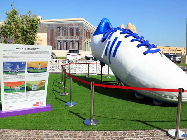 The world's largest football shoe by artist M. Dileef has been put on display at Katara Cultural Village (photo: idhik Keerantakath/ Eyepix Group/Future Publishing via Getty Images)