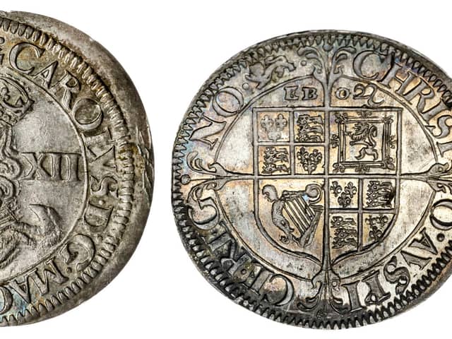 This King Charles I shilling struck during the English Civil War has sold for a world record £12,600. 