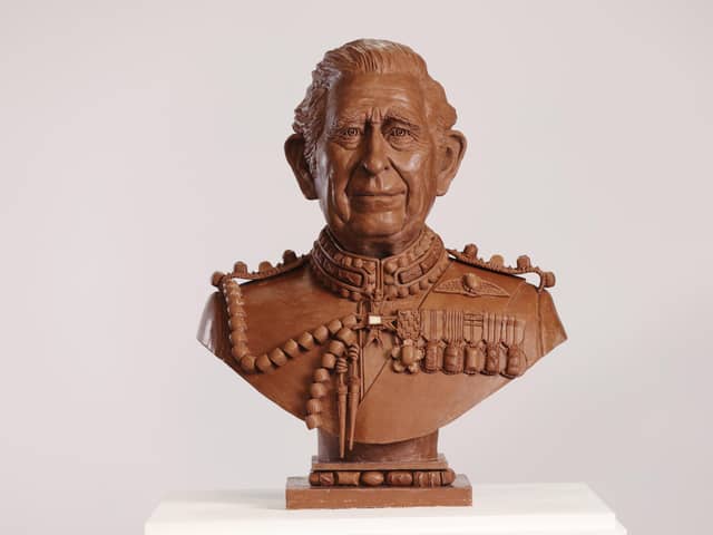 A bust of King Charles III made entirely from Celebrations chocolates is unveiled ahead of the Coronation. The sculpture, commissioned by the chocolate brand, took four weeks to create and weighs over 23kg – the equivalent of 2,875 individual Celebrations chocolates.