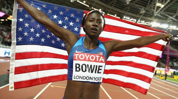 Tori Bowie as World Champion in 100m at 2017 World Athletics Championship