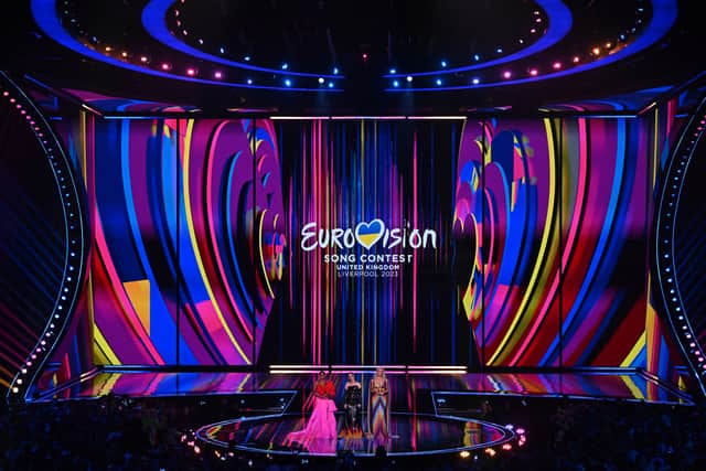 Alesha Dixon, Julia Sanina and English actress Hannah Waddingham present the first semi-final of the 2023 Eurovision Song contest at the M&S Bank Arena in Liverpool.