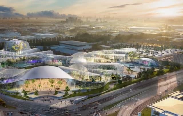 The resort, which will be the size of 19 football pitches, will include water slides, pools, wellness areas, saunas and swim up bars (Therme Manchester)