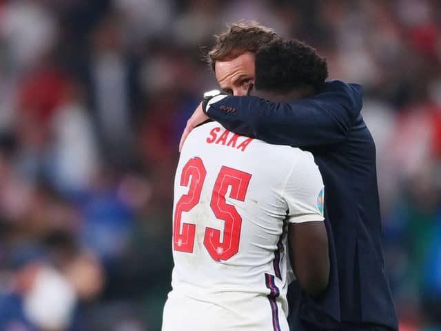 Bukayo Saka is consoled by Gareth Southgate following defeat in the Euro 2020 Championship Final (Photo: Getty Images)
