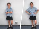 Toby has worn a skirt to school in protest of the school’s dress code which stops male students wearing shorts.  (SWNS)