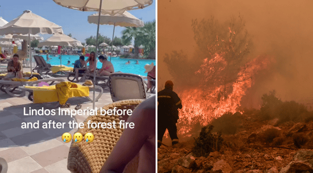 Shocking video shows luxury hotel before and after devastating Greek wildfires