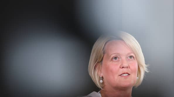 NatWest boss Dame Alison Rose has stepped down as chief executive immediately over Nigel Farage’s ‘inaccurate’ bank account leak. (Hollie Adams/Bloomberg via Getty Images)