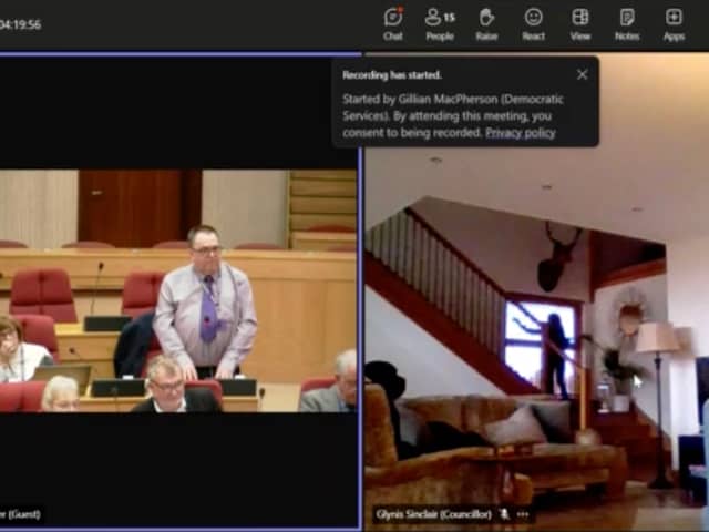 Cllr Glynis Campbell Sinclair was spotted cleaning her windows while  on camera during a meeting of Highland Council's Inverness Area Committee Picture: Highland Council  / SWNS