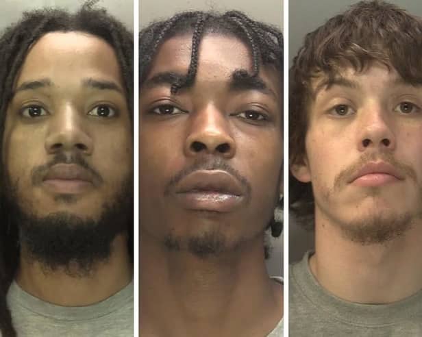 Martinho De Sousa (L), Tireq McIntosh (C), Kian Durnin (R) have been jailed for a total of 69 years for shooting children in a Wolverhampton playground. Picture: West Midlands Police