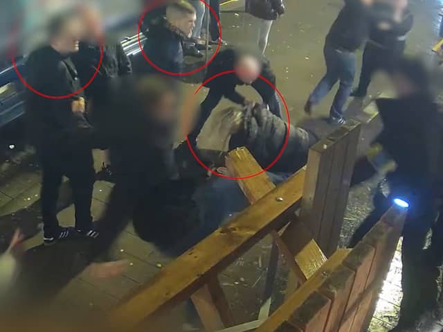 Brawl outside Brighton pub after football thugs refused entry. Picture: SWNS