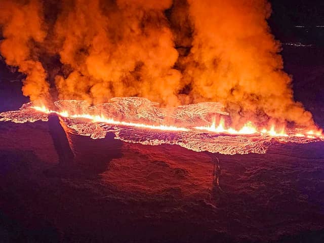 A horrifying video shows the huge amount of scorching lava spewing out of a volcano that has erupted in Iceland. (Photo: AFP via Getty Images)