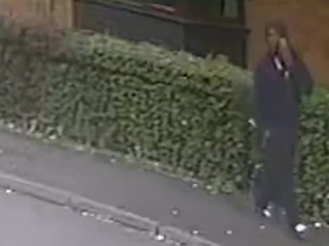Video grab from CCTV footage of a man wanted in relation to an assault on a young woman on Ilkeston Road, Nottingham on August 18 2023. 