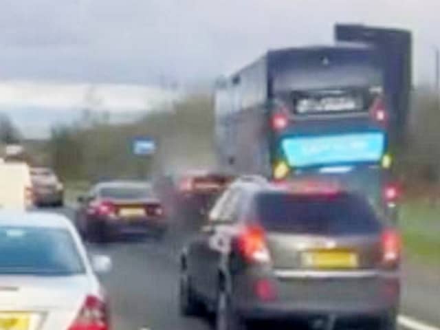 Dash-cam footage captured the moment a bus ploughed into a car after the driver pulled out into a bus lane in Small Heath, Birmingham Picture from video by Birmz Is Grime / SWNS