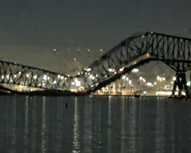 The Francis Scott Key Bridge in the US city of Baltimore collapsed after a cargo ship crashed into it. (Credit: StreamTime Live/YouTube)