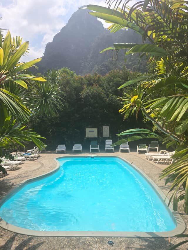 The swimming pool at the Elephant Hills resort