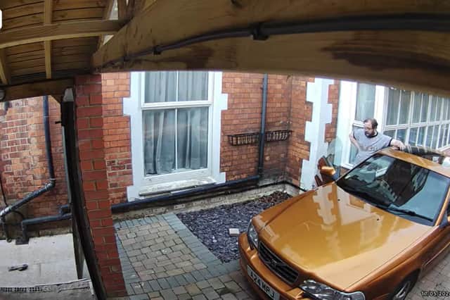Man narrowly avoids catastrophe after forgetting handbrake.