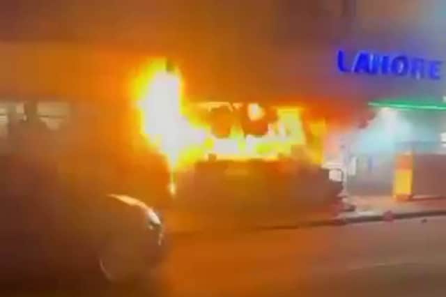 The large blaze at a Birmingham grocery shop, Alum Rock Road, Saltley.