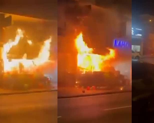 The large blaze at a Birmingham grocery shop, Alum Rock Road, Saltley.
