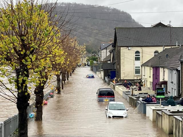 Parts of Pontypridd, South Wales, have been left submerged in water as the River Taff bursts its banks.