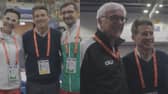 Sebastian Coe catches up with athletes and coaches as he campaigns to become IOC president.
