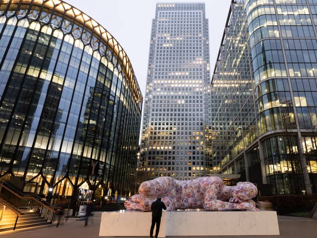 An eight meter long giant has appeared in Canary Wharf