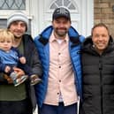 Bethany Fletcher and partner Dylan Naylor with kids Theo and Louis, and actor Stephen Graham, outside their home used for filming in hit Netflix series Adolescence.