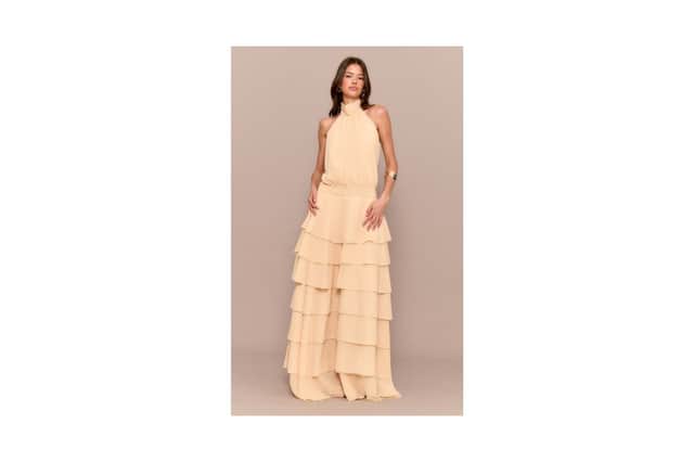 Butter yellow chiffon tiered maxi dress £60