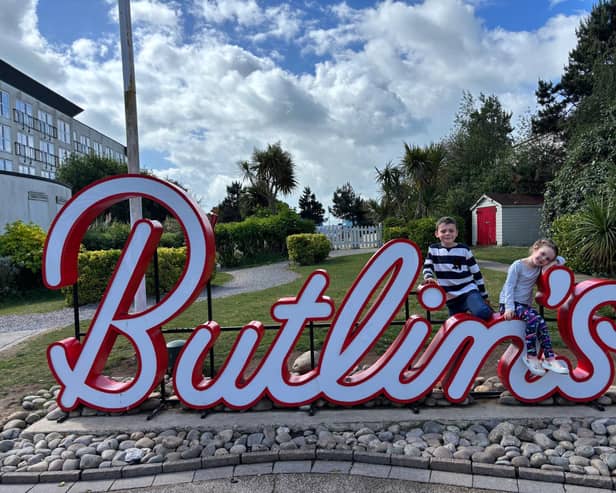 Eddie, eight, and Rosanna, five, at Butlin's in Bognor Regis