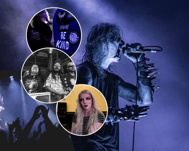 Inside Fortress Festival 2025. Hero image: 1349. Inset: Screengrabs from the video report including fans and (lower) Katherine Shepard aka Sylvaine. All photos credit Lucinda Herbert