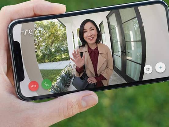 See, hear and speak to visitors remotely with the Ring Video Doorbell’s live HD video and two-way talk features