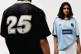 Key looks from the Oasis x Adidas collab include retro football styling and bold anniversary branding.