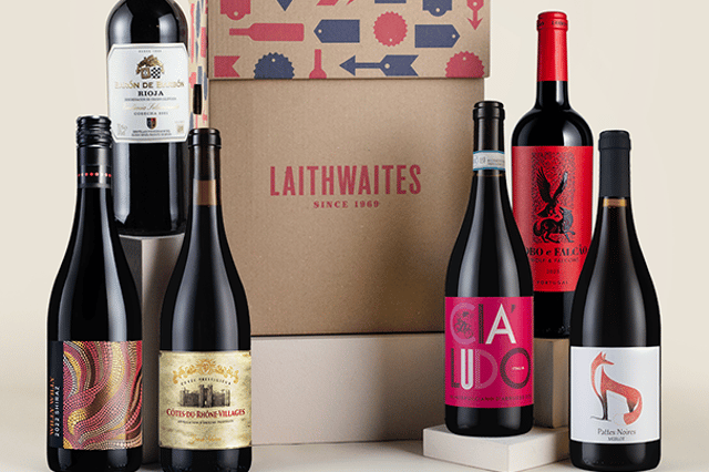 One of Laithwaite’s red-wine subscription selections, delivered in a signature gift box.