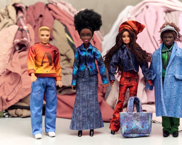 The doll-sized fashion collection was made from textile waste using Epson’s Dry Fibre Technology and printed with Epson’s water-saving Monna Lisa digital textile printer. 