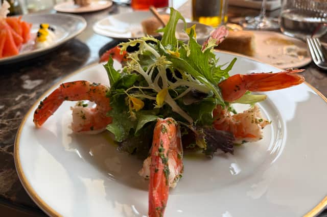 A work of art: the Poached Obsiblue prawn salad