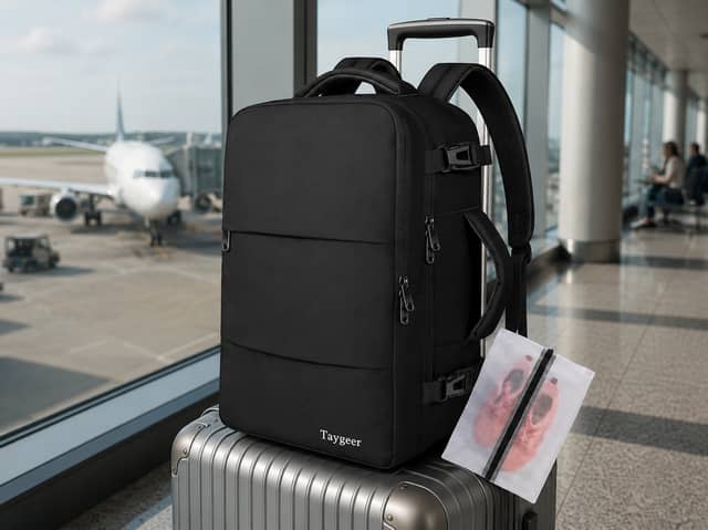 The Taygeer backpack is designed to fit Ryanair's free underseat cabin bag allowance while offering multiple storage compartments.