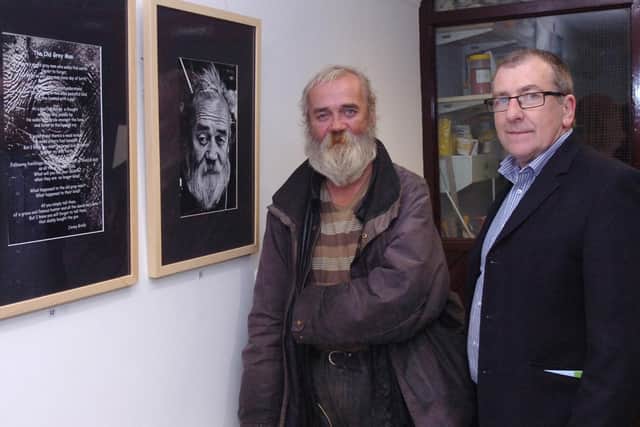 Michael Taylor pictured with Jimmy Brolly who was one of the people photographed for his photographic exhibition 'Colourful Characters' and who contributed a poem at Pilots Row back in 2012. (2310PG37)