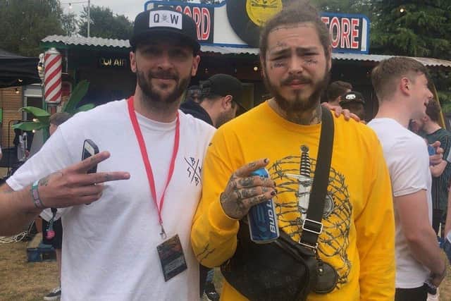 Local barber Gregg McNeill and American rapper, singer, songwriter, and record producer Post Malone