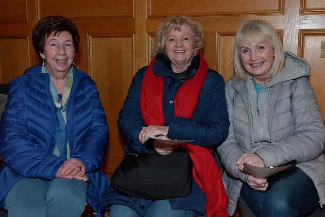 Kathleen Clarke, Nuala Shiels and Attricta Bradley take part in rehearsals of ‘All Kinds of Everything’ before joining Dana, in the Guildhall on Wednesday afternoon last, for rendition of her 1970 Eurovision Song Contest winning song. DER4719GS - 002