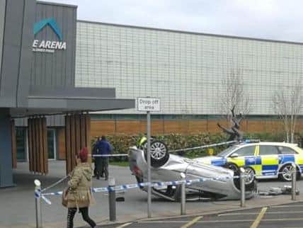 The staged scene outside Foyle Arena on Thursday morning. (Photo: Cop Vosa Watch Derry)