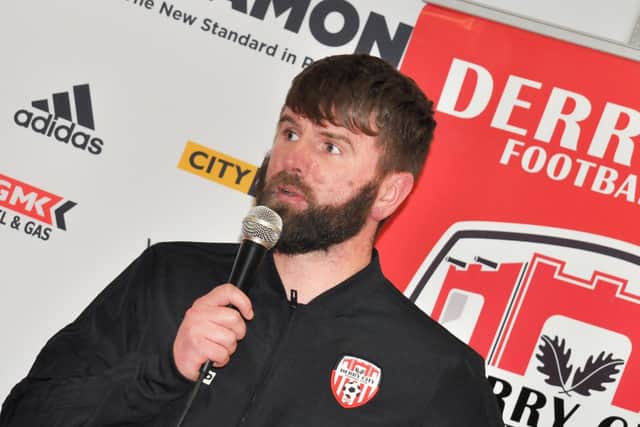 Former Celtic star, Paddy McCourt addresses the attendance at Derry City Academy's annual presentation night.