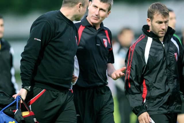 Colm ONeill talks with then Derry City manager, Stephen Kenny, during the 2005 season.